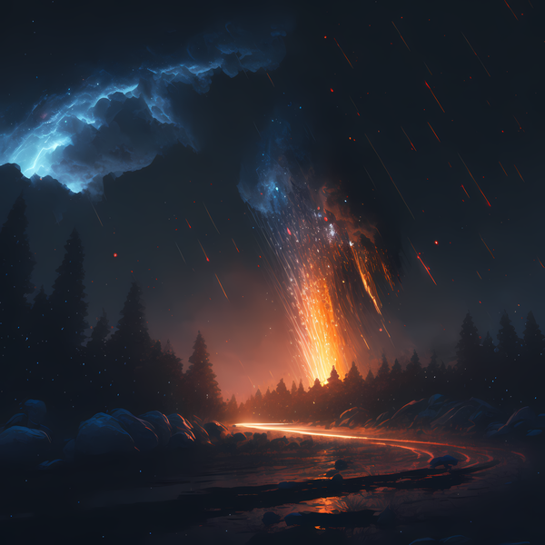 Meteor shower art over a dark forest